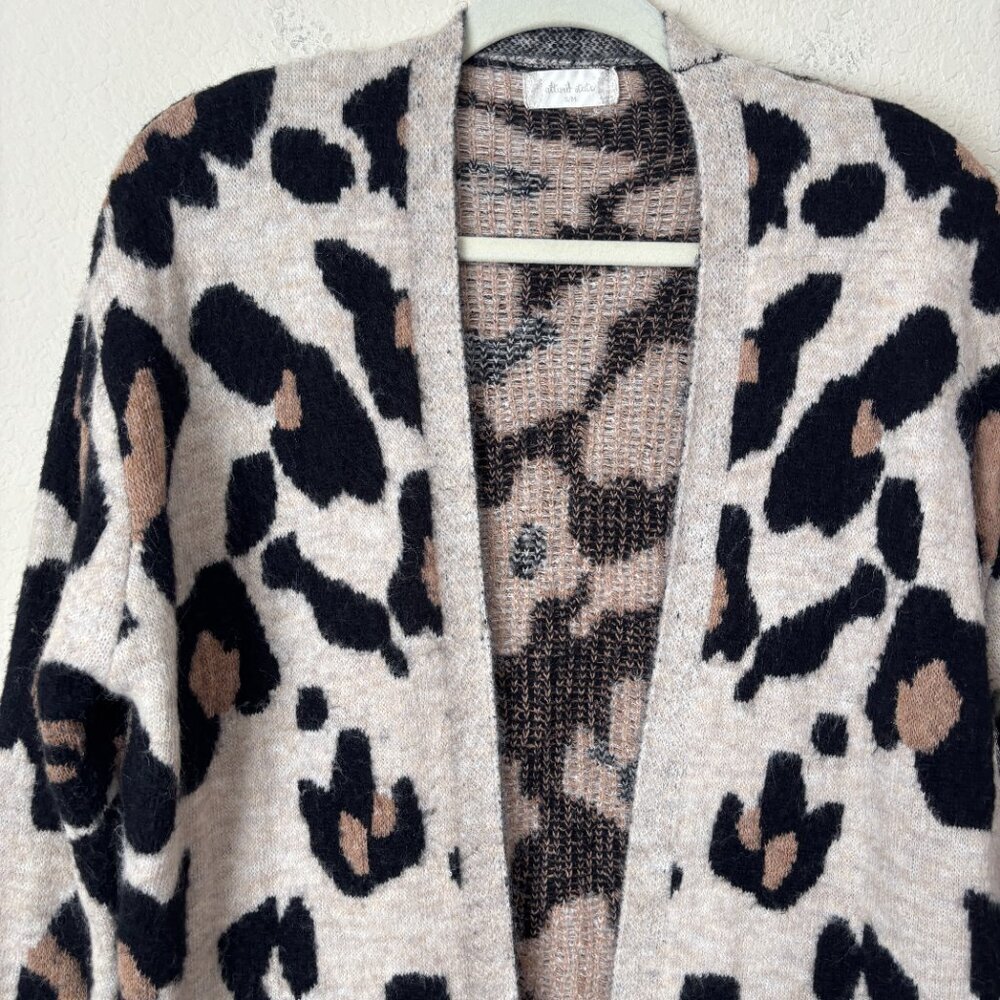 Altar'd State Boho Cozy Leopard Printed Open Front Longline Cardigan Sweater - Picture 4 of 10